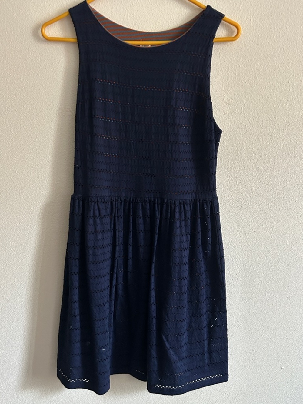 Maison Jules Midnight Blue Eyelet Fully Knit Lined Sleeveless Midi Dress: S